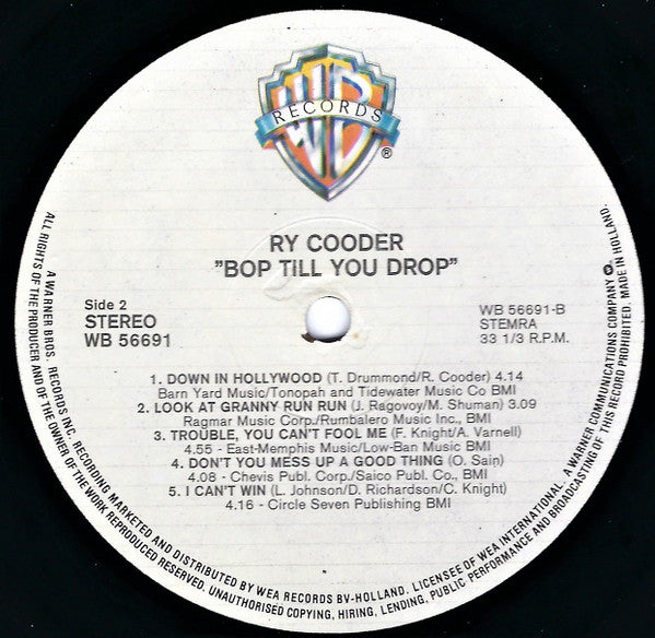 Ry Cooder : Bop Till You Drop (LP, Album, Dur)