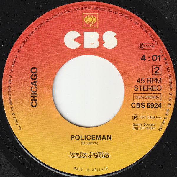 Chicago (2) : Take Me Back To Chicago (7", Single)