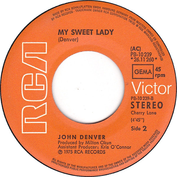 John Denver : Thank God I'm A Country Boy (7", Single)