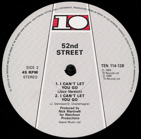 52nd Street : I Can't Let You Go (12")