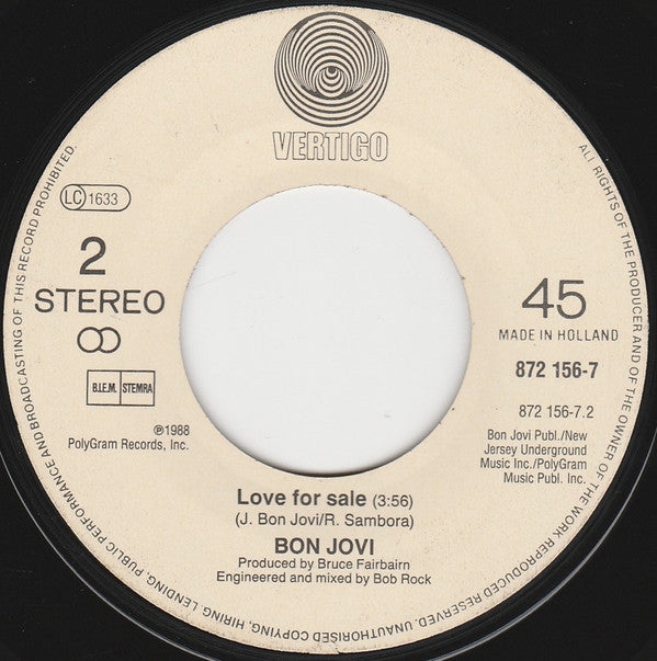 Bon Jovi : Born To Be My Baby (7", Pap)