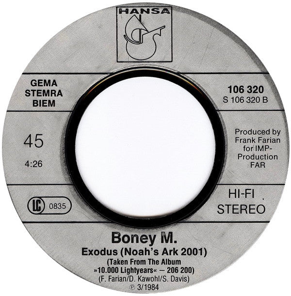 Boney M. : Somewhere In The World / Exodus (Noah's Ark 2001) (7", Single, RP)