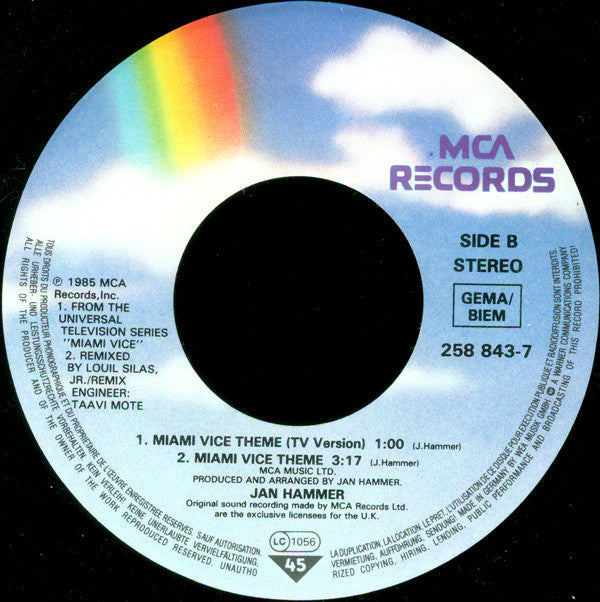 Jan Hammer : Miami Vice Theme (7", Single)