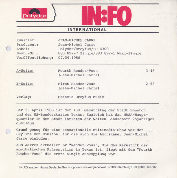 Jean-Michel Jarre : Rendez-Vous (7", Single)