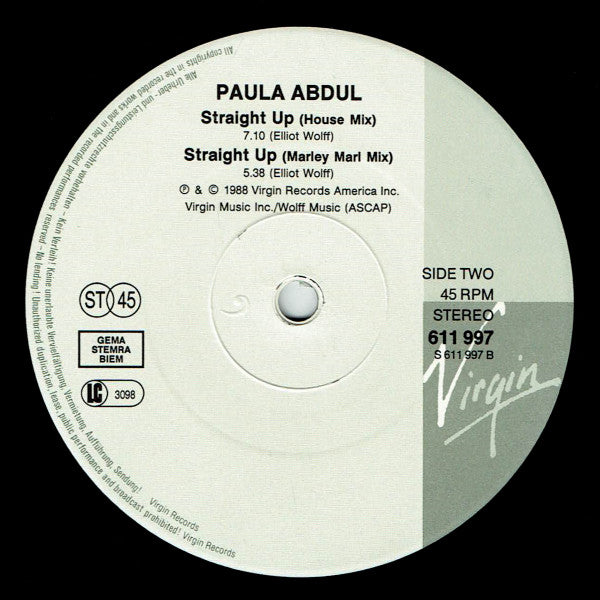 Paula Abdul : Straight Up (12", Single, Gre)