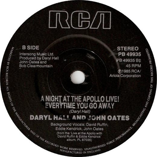 Daryl Hall & John Oates Featuring David Ruffin & Eddie Kendricks : A Nite At The Apollo Live! (7", Single)