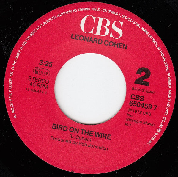 Leonard Cohen : Suzanne / Bird On The Wire (7", Single, RE)