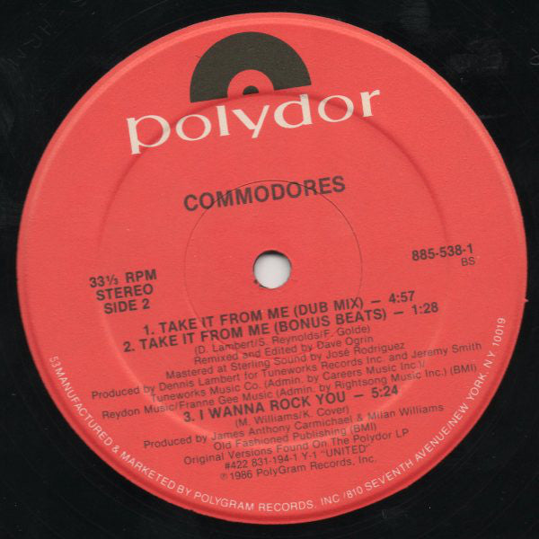 Commodores : Take It From Me (12")