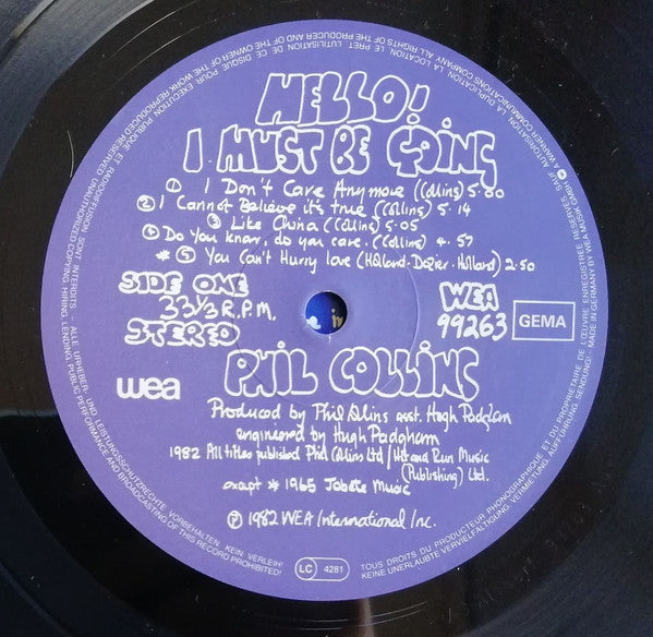 Phil Collins : Hello, I Must Be Going! (LP, Album, RE, Gat)
