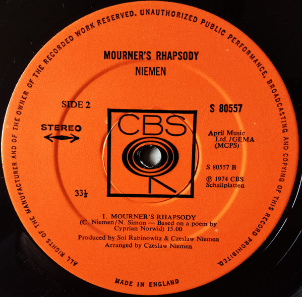 Niemen* : Mourner's Rhapsody (LP, Album)