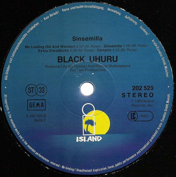 Black Uhuru : Sinsemilla (LP, Album, RE)