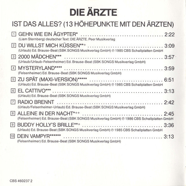 Die Ärzte : Ist Das Alles? (13 Höhepunkte Mit Den Ärzten) (CD, Comp)