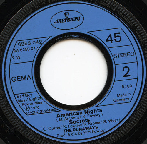 The Runaways : Blackmail / Cherry Bomb / American Nights / Secrets (7", EP)