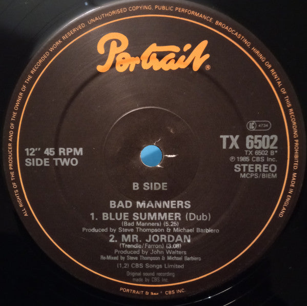 Bad Manners : Blue Summer (Remix) (12")