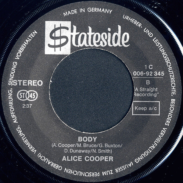 Alice Cooper : Eighteen / Body (7", Single)