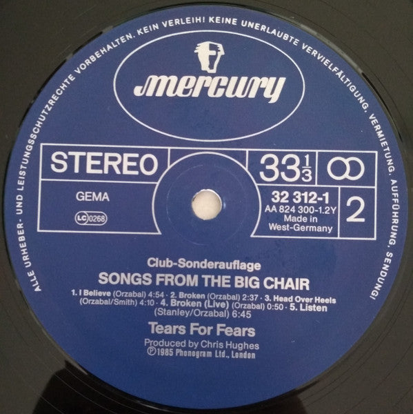 Tears For Fears : Songs From The Big Chair (LP, Album, Club)