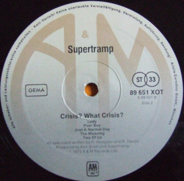 Supertramp : Crisis? What Crisis? (LP, Album, RE, RP)