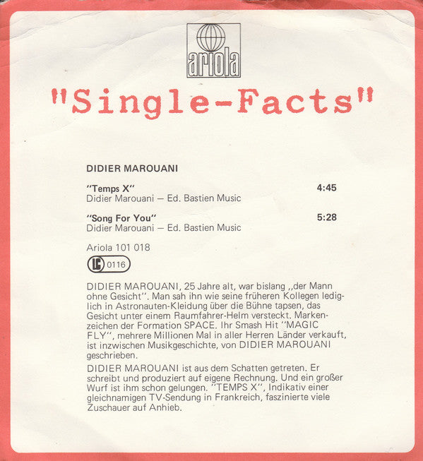 Didier Marouani : Temps X (7", Single)