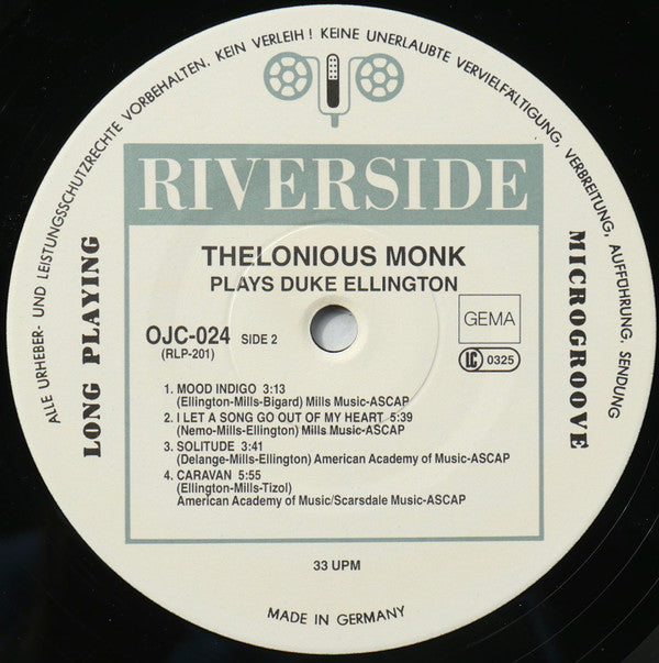 Thelonious Monk : Thelonious Monk Plays Duke Ellington (LP, Album, RE)