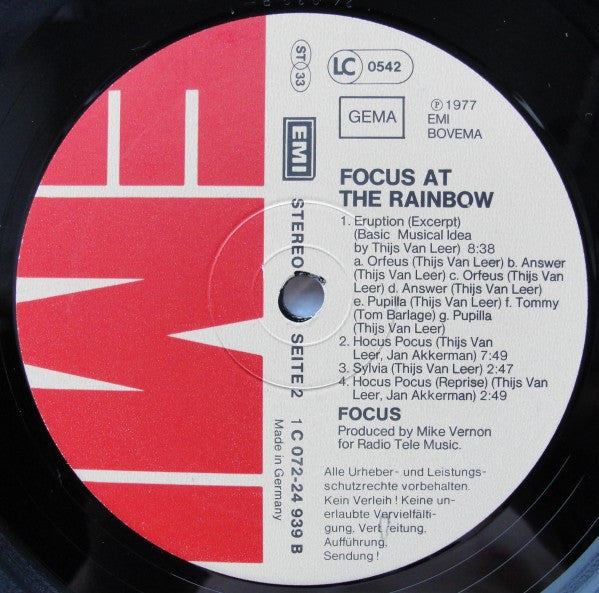 Focus (2) : Focus At The Rainbow (LP, Album, RP)