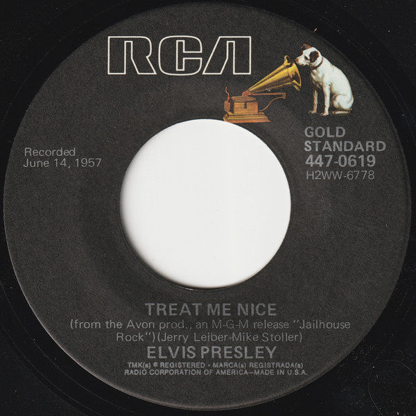 Elvis Presley : Jailhouse Rock / Treat Me Nice (7", Single, RE, Ind)