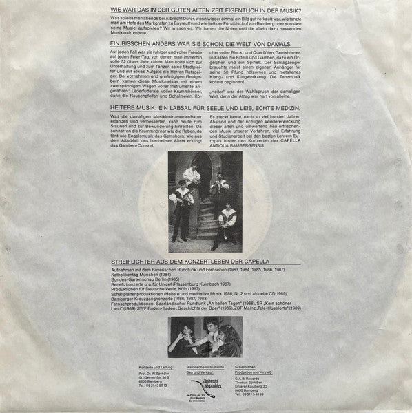 Capella Antiqua Bambergensis , Leitung: Prof. Dr. Wolfgang Spindler* : Heitere Musik Aus Alten Zeiten (LP, Album)