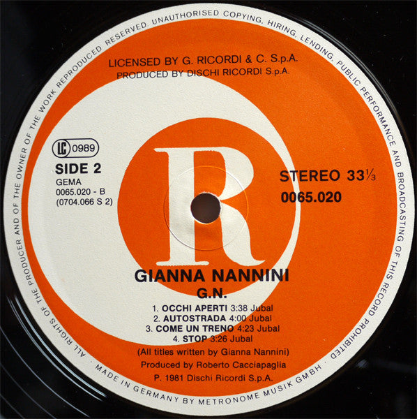 Gianna Nannini : G.N. (LP, Album)