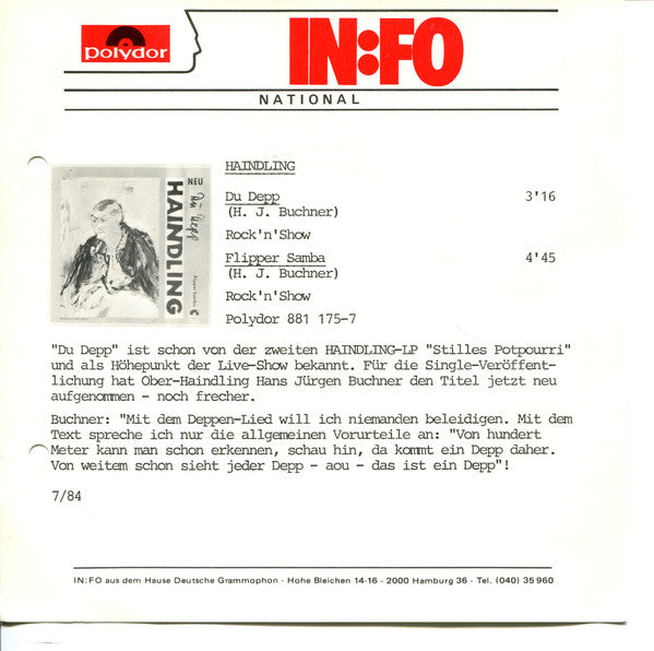 Haindling : Du Depp (7", Single)