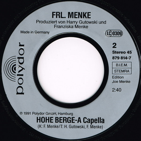 Frl. Menke : Hohe Berge (Remixed By Masterboy) (7", Single)