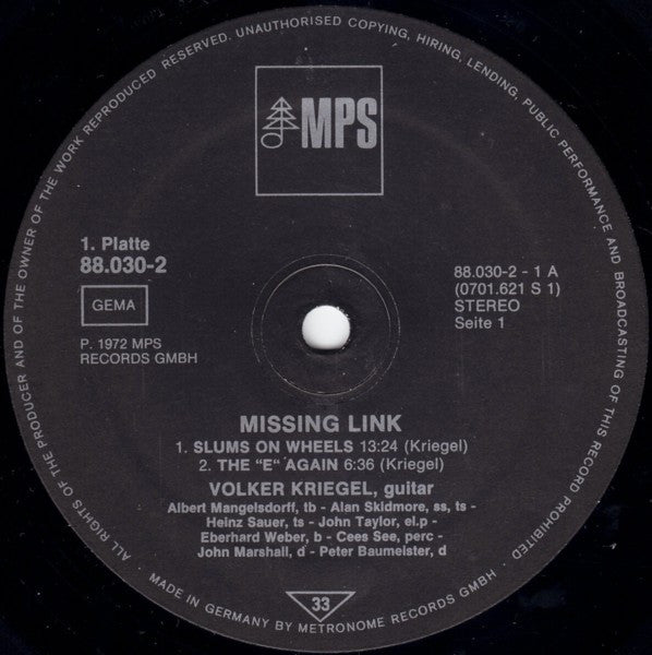 Volker Kriegel : Inside: Missing Link (2xLP, Album, RE)