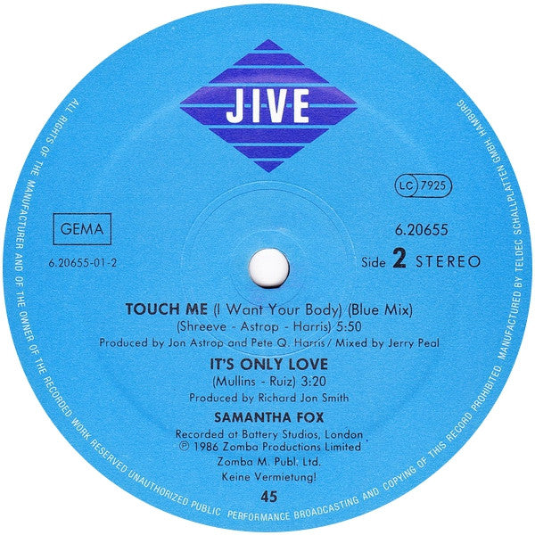 Samantha Fox : Hold On Tight (12", Maxi)