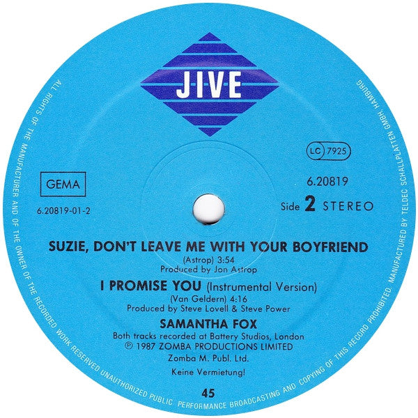 Samantha Fox : I Promise You (Get Ready) (12", Maxi)