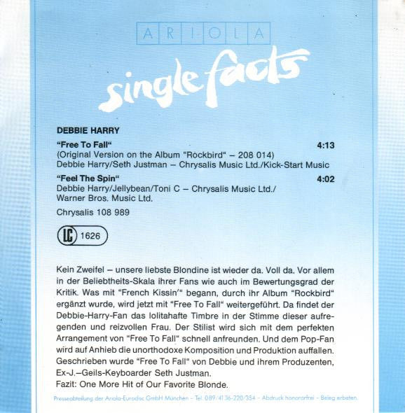 Debbie Harry* : Free To Fall (7", Single)