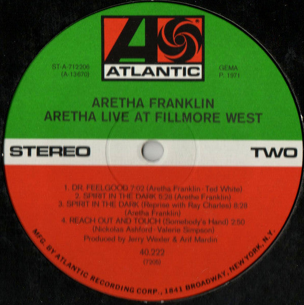 Aretha Franklin : Aretha Live At Fillmore West (LP, Album, Gat)