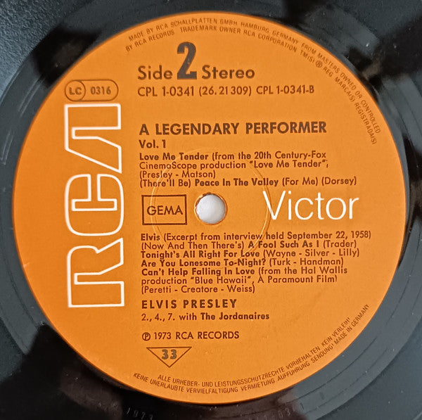Elvis Presley : A Legendary Performer - Volume 1 (LP, Comp, RE)