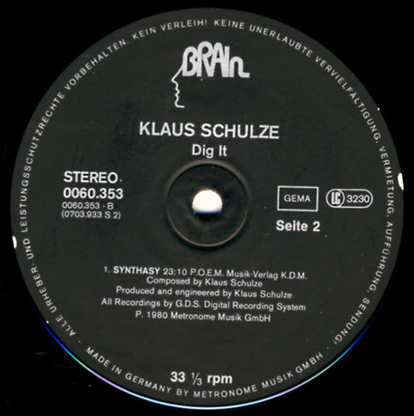 Klaus Schulze : Dig It (LP, Album, RE, Bla)