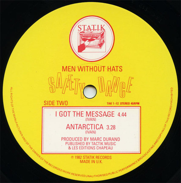 Men Without Hats : The Safety Dance (Extended 'Club Mix') (12", Single, EMI)