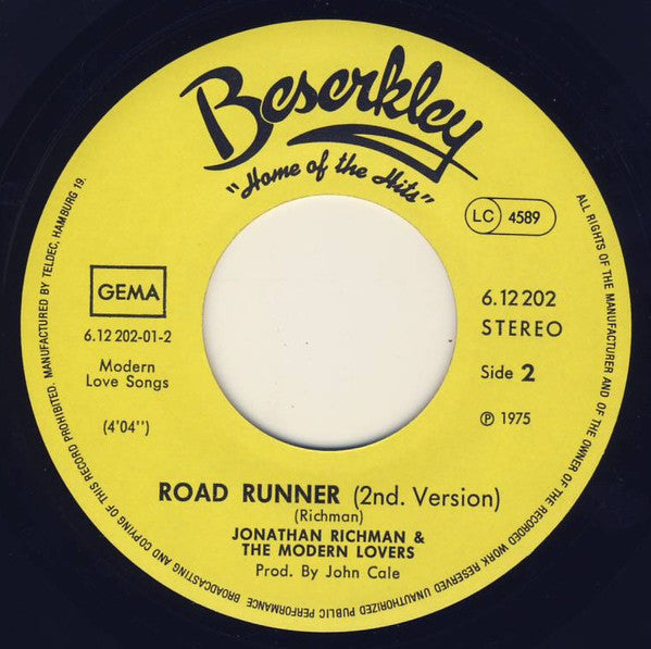 Jonathan Richman & The Modern Lovers : Road Runner (7", Single)