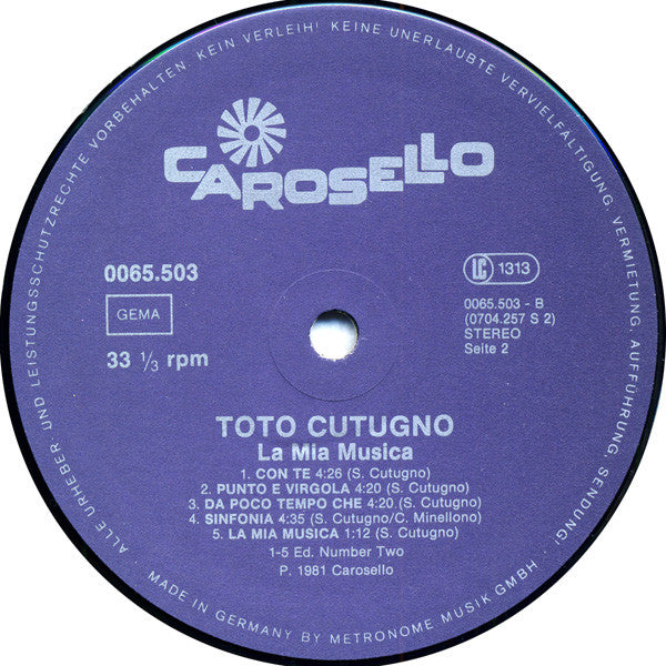 Toto Cutugno : La Mia Musica (LP, Album)