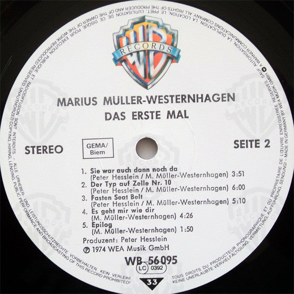Marius Müller-Westernhagen : Das Erste Mal (LP, Album, RP)