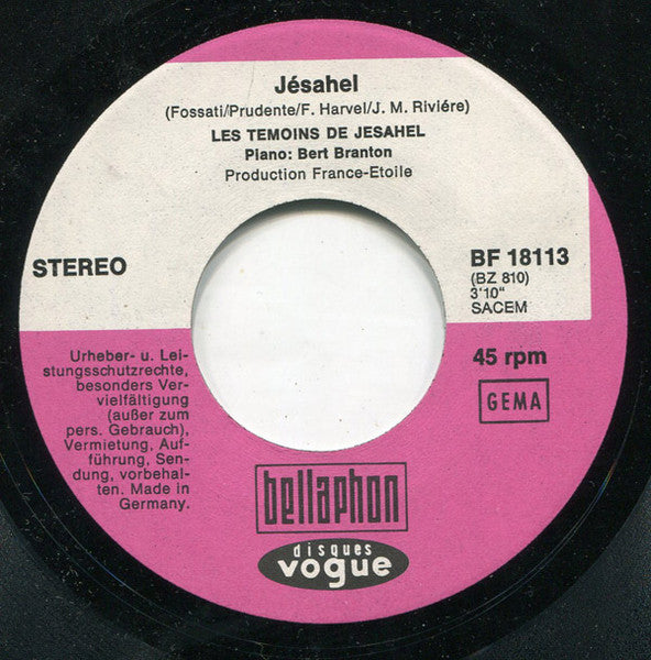 Les Témoins De Jésahel : Jesahel (7", Single)