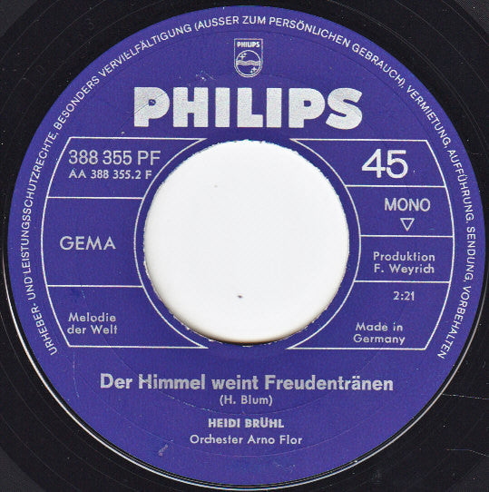 Heidi Brühl : Boom Bang-A-Bang / Der Himmel Weint Freudentränen (7", Single, Mono)