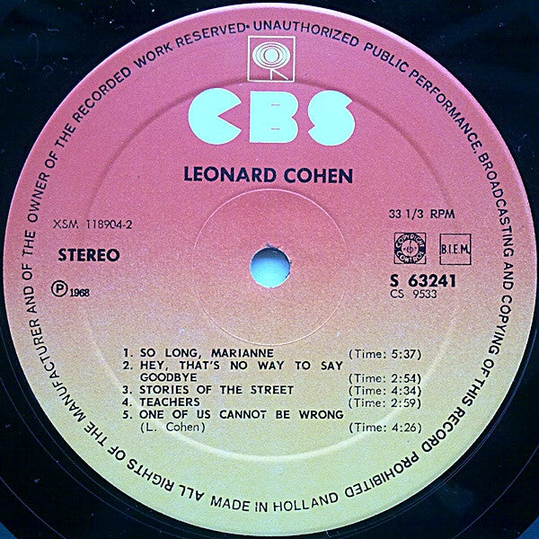 Leonard Cohen : Songs Of Leonard Cohen (LP, Album, RE)