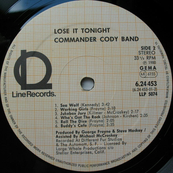 Commander Cody Band : Lose It Tonight (LP, Album)
