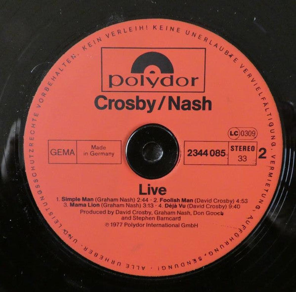 Crosby-Nash* : Live (LP, Album)
