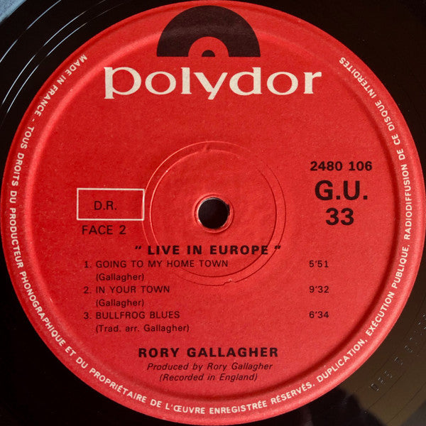 Rory Gallagher : Live! In Europe (LP, Album, Gat)