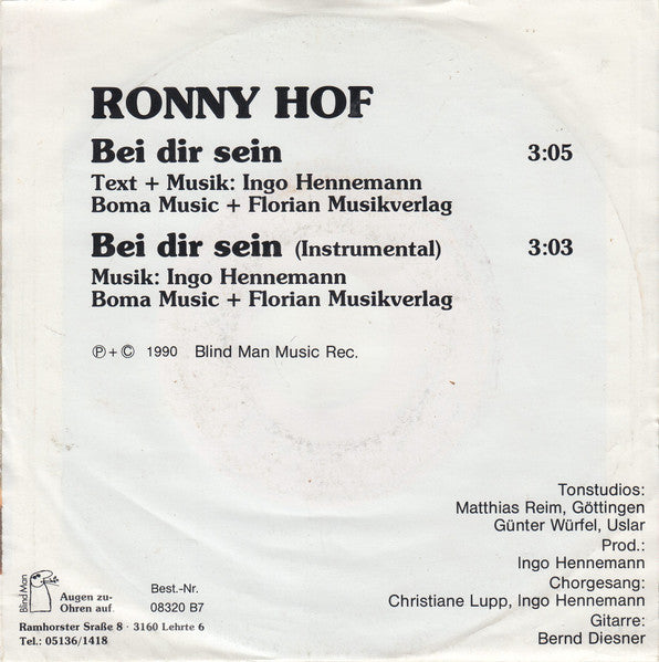 Ronny Hof : Bei Dir Sein (7", Single)