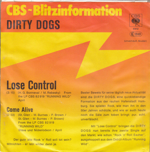 Dirty Dogs : Lose Control (7", Single, Promo)