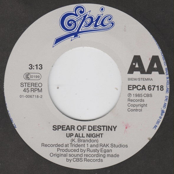 Spear Of Destiny : Mickey / Up All Night (7", Single)