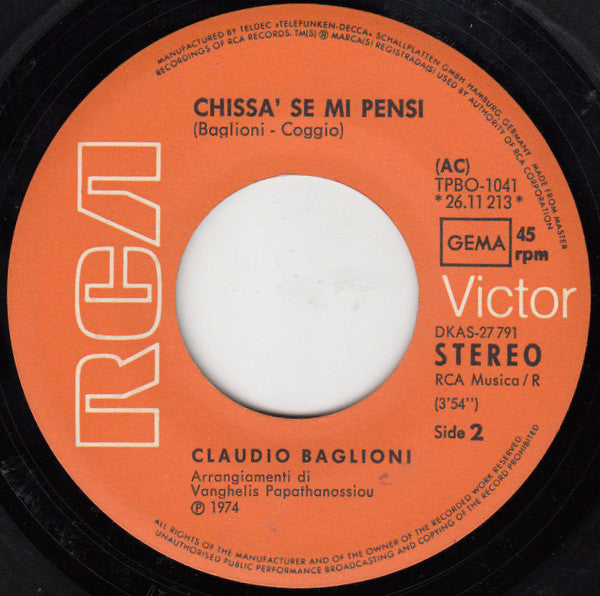 Claudio Baglioni : E Tu... (7", Single)